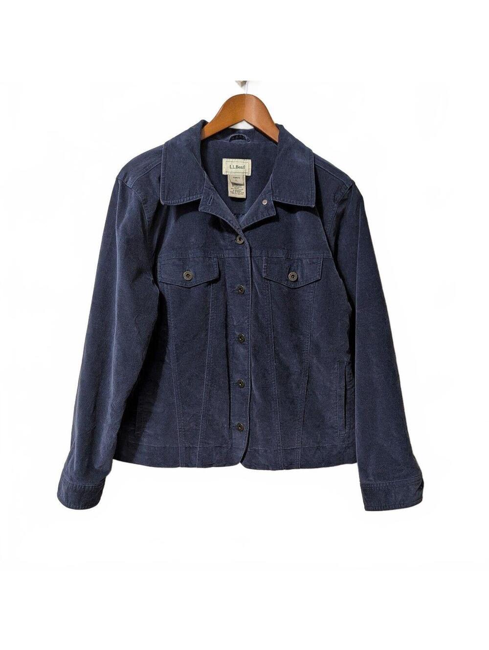 Vintage Y2K 90s L.L. Bean Navy Corduroy Trucker Jacket Fully Lined Large